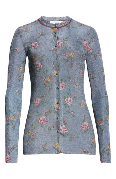 Rabanne Metallic Floral Cardigan In Light Blue