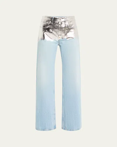 Rabanne Metallic Foiled Denim Straight-leg Jeans