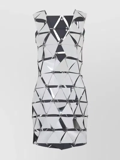 RABANNE METALLIC GEOMETRIC V-NECK SLEEVELESS DRESS