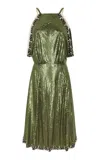 Rabanne Metallic Halterneck Midi Dress In Green