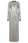 Rabanne Womens Round-neck Metallic-weave Knitted Maxi Dress Silver In Gray