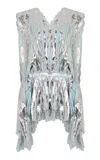 Rabanne Metallic Lace Mini Dress In Light Blue