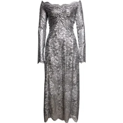 RABANNE RABANNE METALLIC LONG SLEEVE STRETCH LACE DRESS