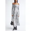 Rabanne Metallic Long Sleeve Stretch Lace Dress In Silver