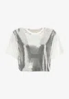 Rabanne Cropped Cotton-jersey And Chainmail T-shirt In Silver