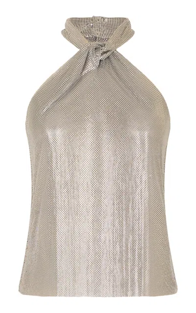 Rabanne Metallic Mesh Halter Top In White