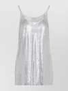 Rabanne Metallic Sleeveless Top With Spaghetti Straps And Chainmail In Tech Fabric Woman In Grey