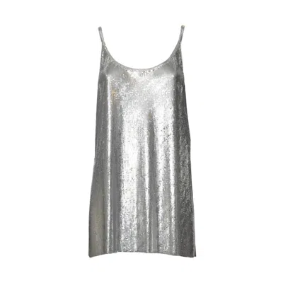 Rabanne Metallic Mesh Tank Top With Side Slits In Gray