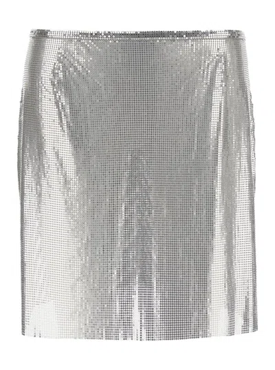 RABANNE METALLIC MINISKIRT WITH HIGH WAIST AND CHAINMAIL DETAIL IN TECH FABRIC WOMAN
