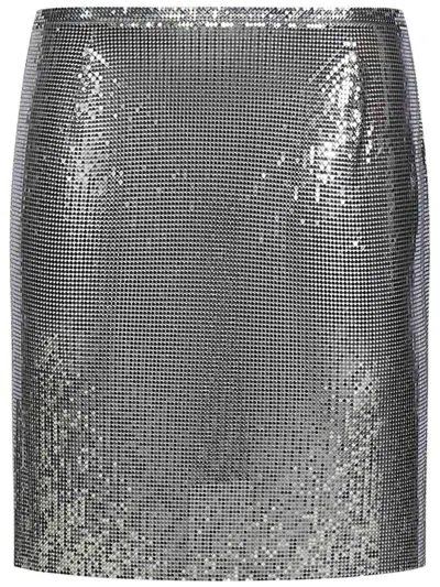 Rabanne Metallic Miniskirt With High Waist And Chainmail Detail In Tech Fabric Woman In Grey