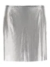 Rabanne Metallic Miniskirt With High Waist And Chainmail Detail In Tech Fabric Woman In Silver