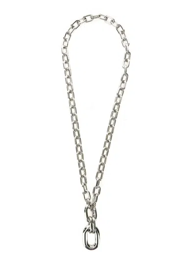 Rabanne Metallic Necklace With Pemdant And Engraved Logo In Brass Woman In Grey