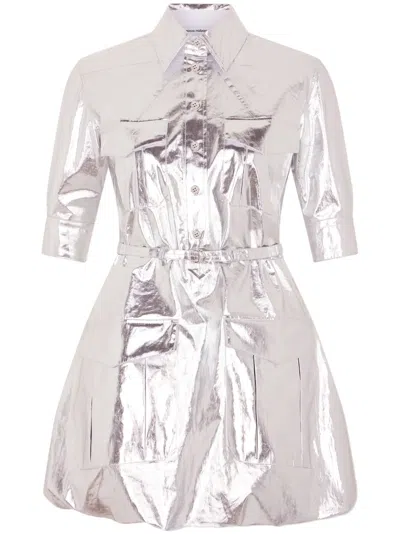 Rabanne Metallic Patch-pocket Minidress In Silver