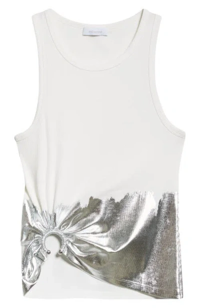 Rabanne Sleeveless Coast Tank Top With Silver Foil And Piercing Details In White