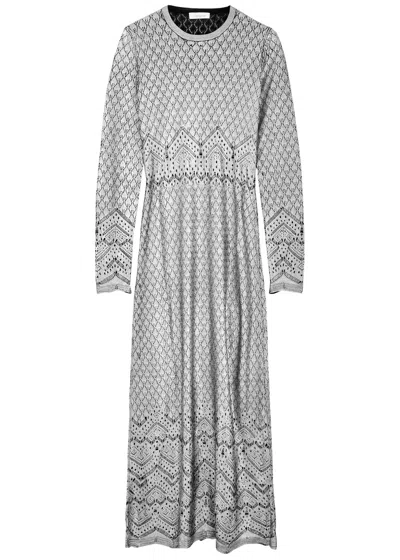 Rabanne Metallic Pointelle-knit Maxi Dress In Silver