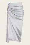 Rabanne Asymmetric Gathered Metallic Stretch-knit Midi Skirt