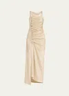 RABANNE METALLIC RUCHED SNAP MAXI DRESS