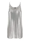 Rabanne Metallic Sleeveless Top With Spaghetti Straps And Chainmail In Tech Fabric Woman In Grey