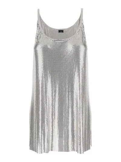RABANNE METALLIC SLEEVELESS TOP WITH SPAGHETTI STRAPS AND CHAINMAIL
