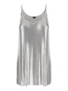 Rabanne Metallic Sleeveless Top With Spaghetti Straps And Chainmail In Tech Fabric Woman In Metallic
