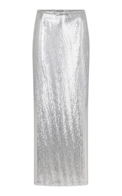 Rabanne Metallic Slit Midi Skirt In Silver
