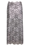 Rabanne Midi Skirt With Scalloped Waistline And Metallic Lace Fabric In Gray