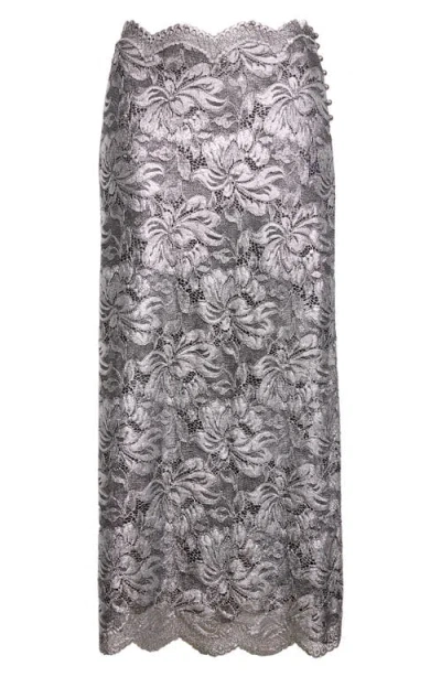 Rabanne Metallic Stretch Lace Skirt In Gray