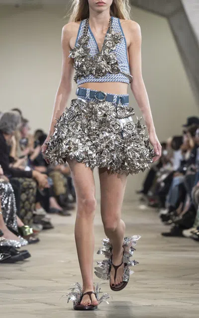 Rabanne Metallic Textured Leather Mini Skirt In Silver