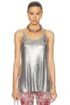 Rabanne Metallic Mesh Tank Top With Side Slits In Silver