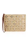Rabanne Metallic Woven Raffia Pouch In Neutral