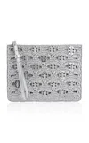 Rabanne Metallic Woven Raffia Pouch In Silver