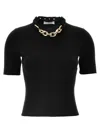 Rabanne Micro Ribbed T-shirt With Chain Detail In Black