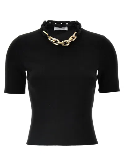 Rabanne Micro Ribbed T-shirt With Chain Detail In Black