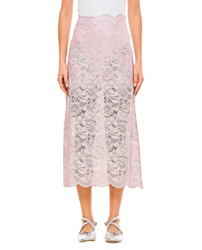 Rabanne Mid-length Raw Cut Lace Skirt With Side Buttons In Pink