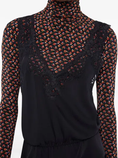 Rabanne Midi Dress In Black Silk Satin With Lace Detailing