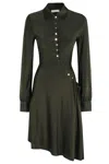Rabanne Ruched Button Long-sleeve Mini Shirtdress In Green