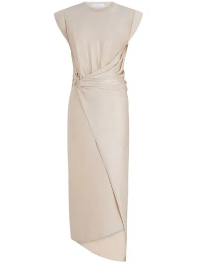 Rabanne Gathered-detail Draped Midi Dress In Beige