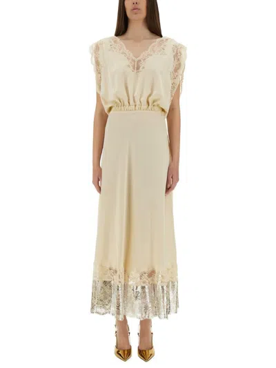 RABANNE RABANNE MIDI DRESS WITH LACE INLAYS