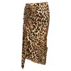 Rabanne Midi Leopard Print Ruched Skirt In Brown Viscose In Multi