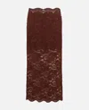 Rabanne Floral Lace Brown Midi Skirt With Scalloped Hem In Brown