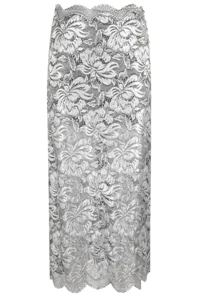 RABANNE MIDI SKIRT WITH SCALLOPED WAISTLINE AND METALLIC LACE FABRIC