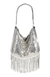 Rabanne Mini Crystal Fringe Mesh Clutch In Silver