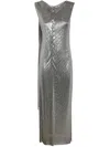 Rabanne Mesh Draped Maxi Sequin Dress In Silver
