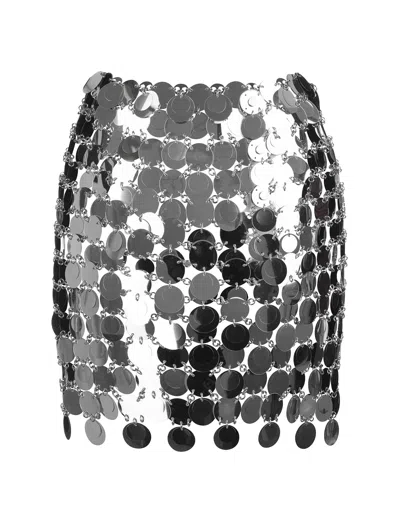 Rabanne Mini Skirt With Circular Mirror Effect Discs In Metallic