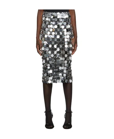 RABANNE MIRROR-EFFECT SEQUIN MIDI SKIRT