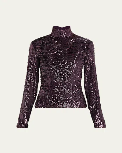 Rabanne Mock-neck Sequined Long-sleeve Top In Burgundy