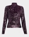 Rabanne Womens Beetroot Purple Mock-neck Sequin Woven Top In Purple