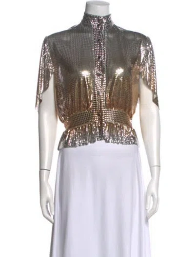 Pre-owned Rabanne Mock Neck Short Sleeve Top In Gold/metallic/silver