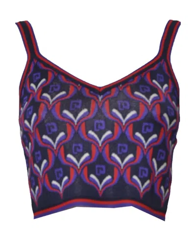 Rabanne Monogram Intarsia-knit Crop Top In V513 Purple Jacquard