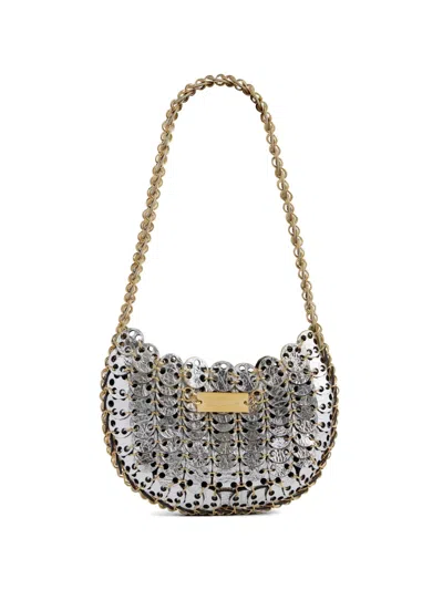 Rabanne Moon Flip Bicolor Leather-pastilles Shoulder Bag In Silver